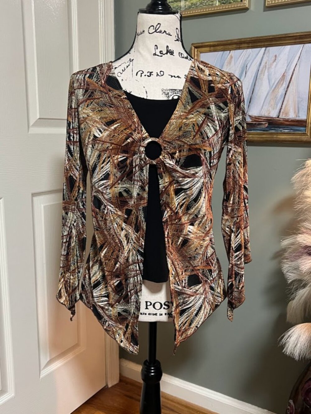 Whimsigoth Abstract Bell Sleeve Dress Barn Top Y2K Fairy Boho Size S